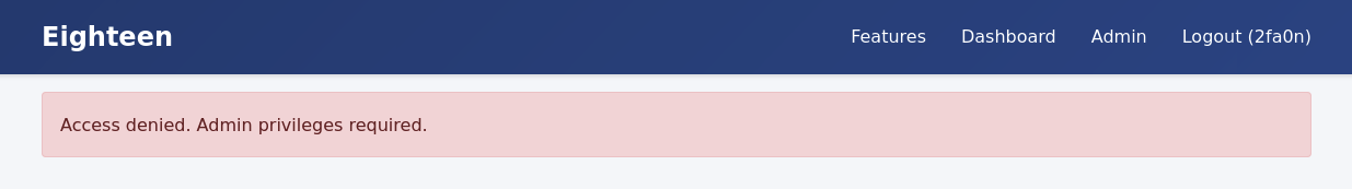 Eighteen Website Access Admin Failed