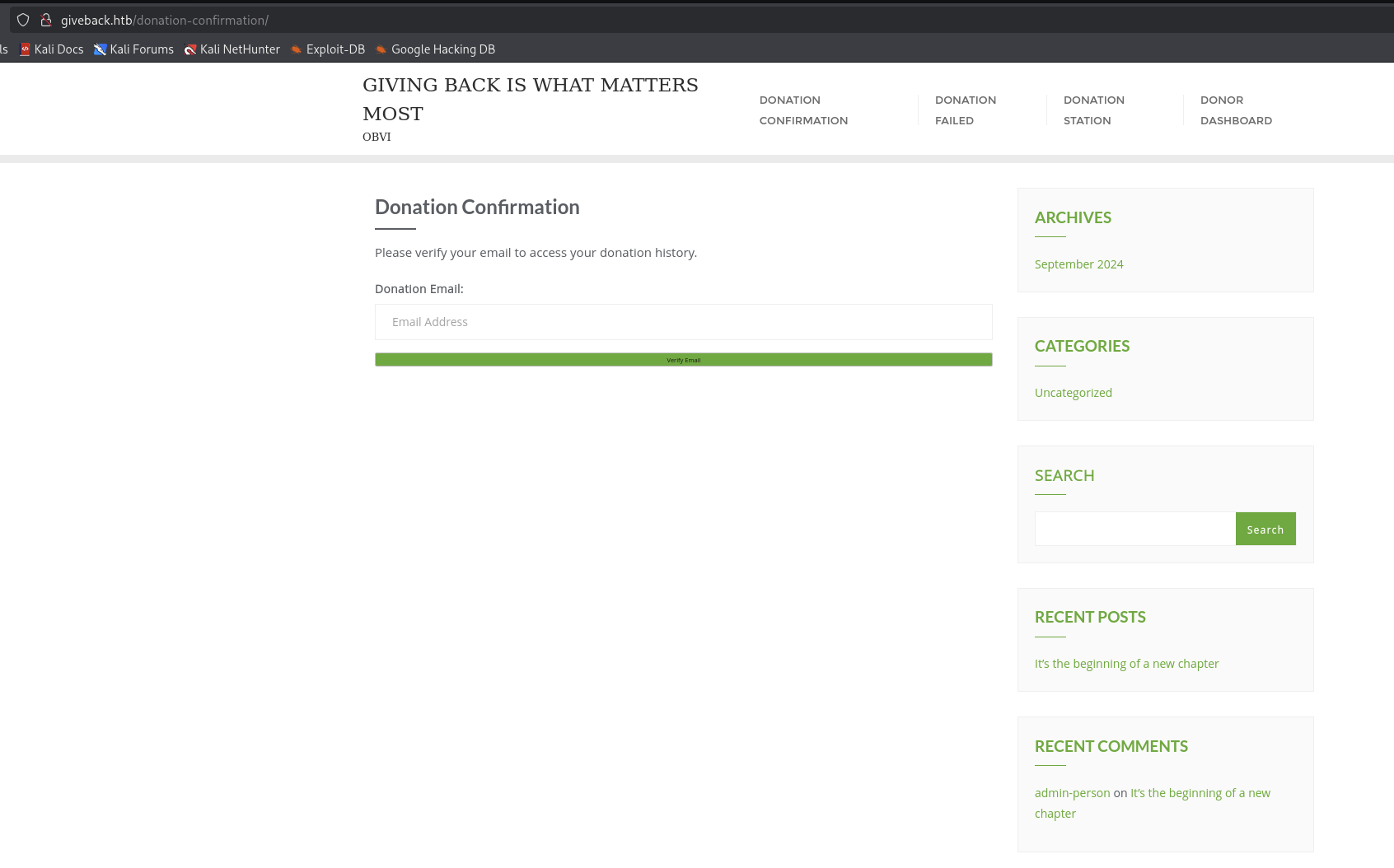 Giveback Website Donation Confirmation