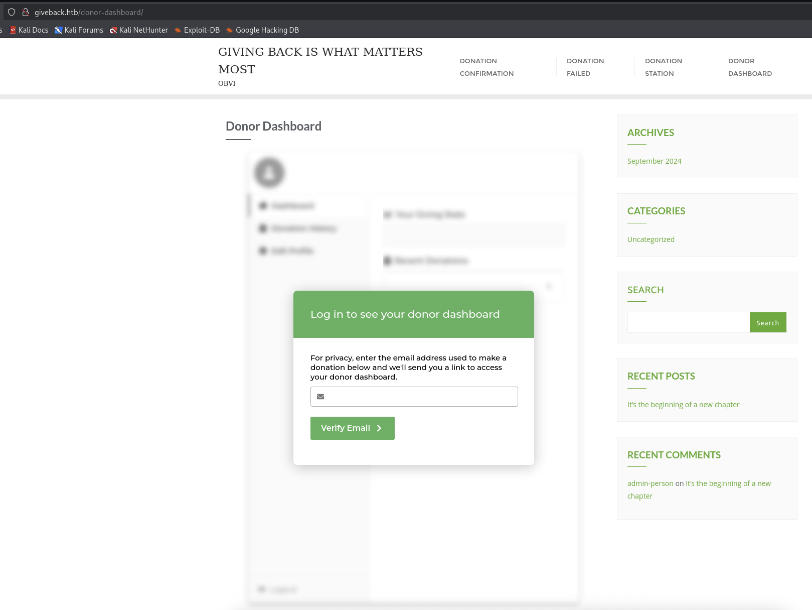 Giveback Website Donation Dashboard