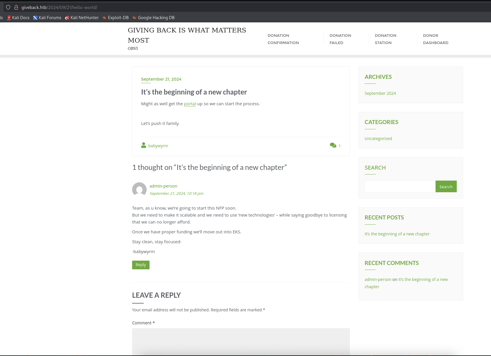 Giveback Website Post Details