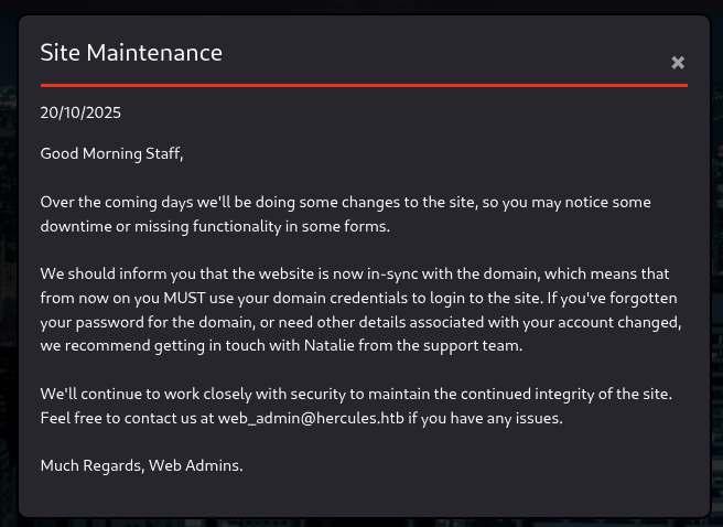 Hercules Website ken.w Mail Site Maintenance