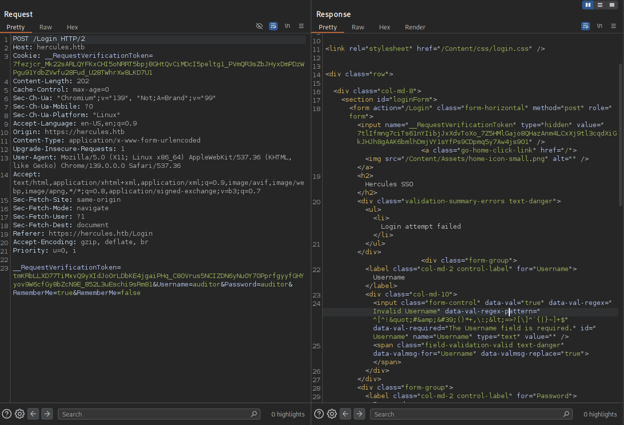 Hercules Website Login Burpsuite