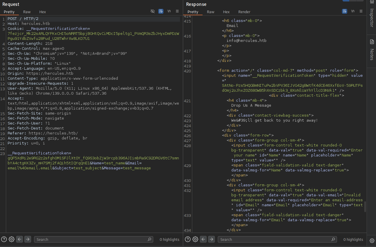 Hercules Website Message Burpsuite